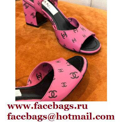 chanel heel 3.5cm Printed Lambskin pink  &  Black sandals G38974 2022